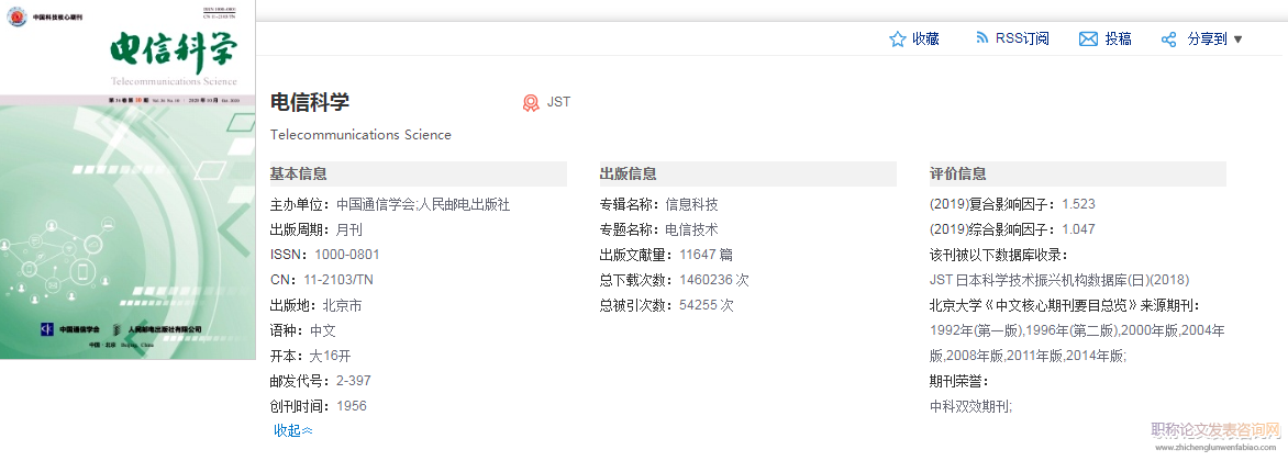 電信科學(xué)期刊投稿好發(fā)表嗎